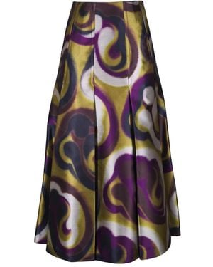 ODEEH Swirl Pleated Midi Skirt - White