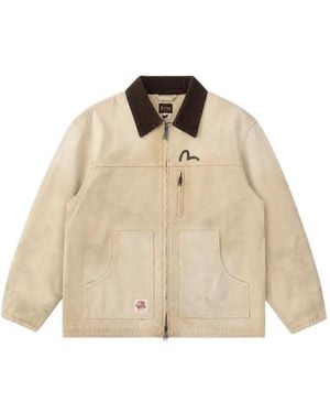 Evisu Logo-Print Canvas Coat - Natural