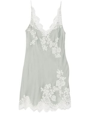 Carine Gilson Slip dress con cuello en V y detalle de encaje - Blanco