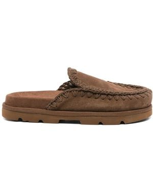 Mou Decorative-Stitching Mules - Brown
