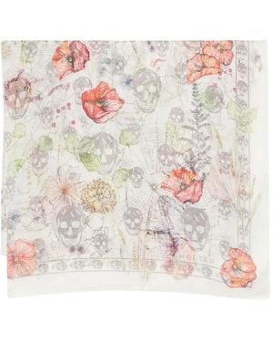 McQueen Skull Floral-Print Scarf - White
