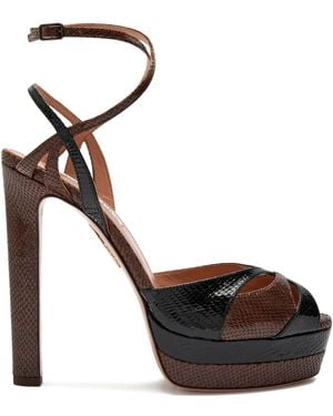 Aquazzura 130Mm Plateau Snake-Embossed Leather Sandals - Black