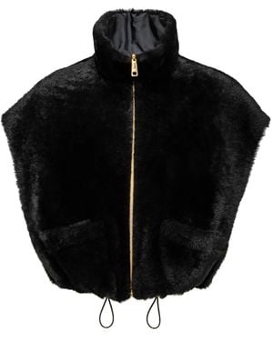 Prada High-Neck Reversible Slim-Fit Shearling Gilet - Black