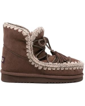 Mou Tassel-Detail Crochet-Trim Boots - Brown