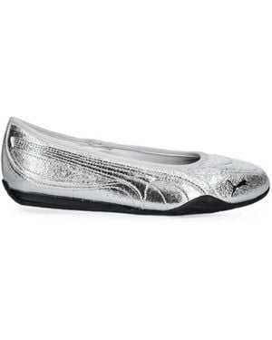PUMA Catch Metallic Whisper Metallic-Effect Ballet Flats - White
