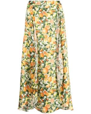 Stella McCartney Fruit-Print Midi Silk Skirt - Yellow