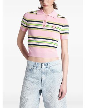 CASABLANCA Stripe-Pattern Logo-Patch Polo Shirt - Blue