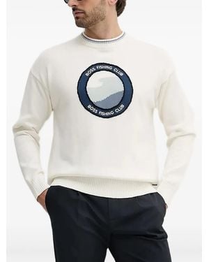 BOSS Rundhalspullover Mit Emblem - Weiß
