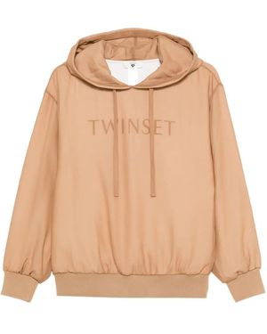 Twinset Logo-Detail Hoodie - Natural