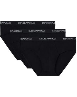 Emporio Armani Log-Detailed Elasticated-Waistband Briefs (Pack Of Three) - Black
