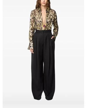 Nina Ricci Marble-Motif Bell-Cuffs Shirt - Black