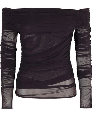 FEDERICA TOSI Off-Shoulder Mesh Blouse - Blue