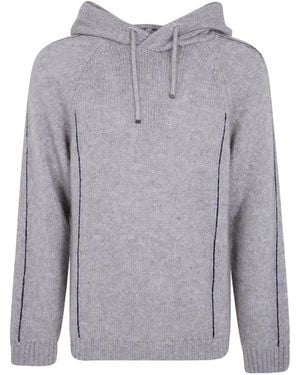Giorgio Armani Contrast-Stitch Alpaca Hoodie - Grey