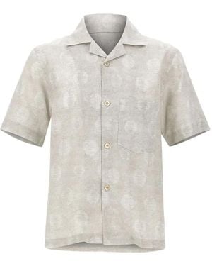 Eleventy Patterned Camp-Collar Shirt - White