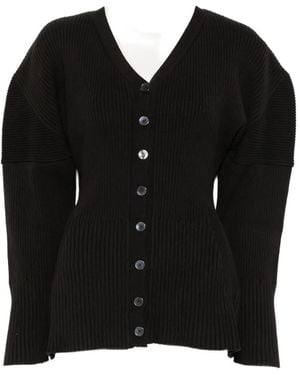LA PISCINE Ribbed-Knit V-Neck Cardigan - Black