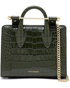 Strathberry Crocodile-Effect Top Handle Bag - Green
