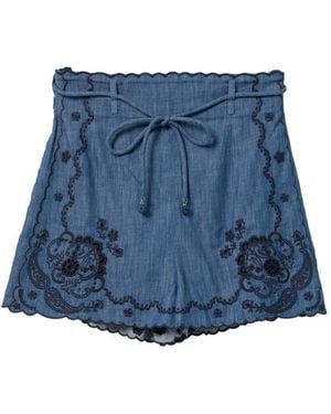 Zimmermann Embroidered Scalloped-Edge Shorts - Blue