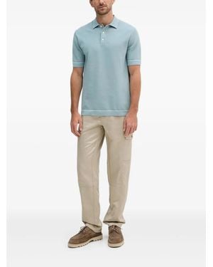 Hackett Ribbed-Knit Polo Shirt - Blue