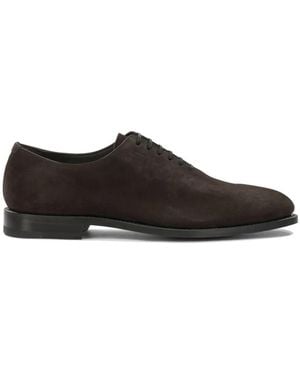 Ferragamo Suede Almond-Toe Lace-Up Shoes - Black