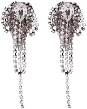 Alessandra Rich Crystal-Embellished Fringed Earrings - White