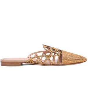 Alberta Ferretti Crystal-Embellished Perforated Mules - Orange
