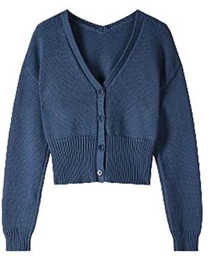 Patrizia Pepe Ribbed-Knit V-Neck Cardigan - Blue