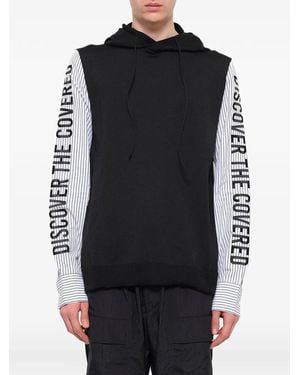 Juun.J Striped-Sleeve Layered-Effect Hoodie - Black