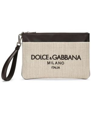 Dolce & Gabbana Canvas-Clutch Mit Logo-Stickerei - Grau