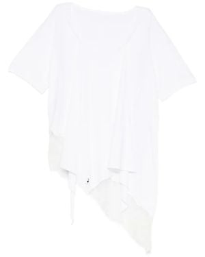 Pushbutton Asymmetric Laced T-Shirt - White