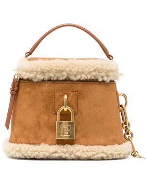 Balmain Pulse Vanity Shearling-Trim Top Handle Bag - Metallic
