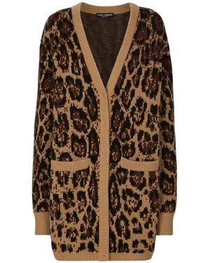 Dolce & Gabbana Leopard Print Cashmere Cardigan - Brown
