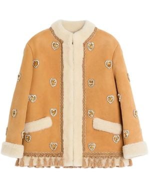 Valentino Garavani Embroidered Leather Jacket - Natural