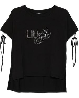 Liu Jo Logo-Embellished Tie-Sleeve T-Shirt - Black