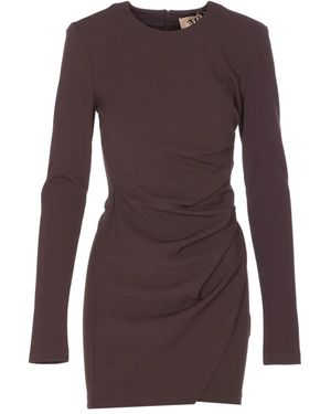 Aniye By Long-Sleeve Draped-Design Mini Dress - Brown