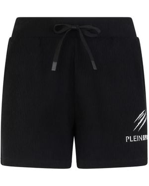 Philipp Plein Ribbed Lettering Shorts - Black