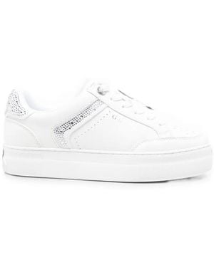 Guess Rhinestone-Embellished Leather Sneakers - White