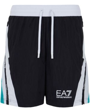 EA7 Logo-Print Track Shorts - Black