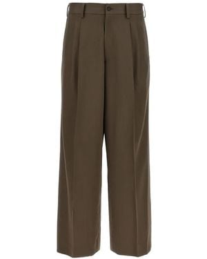 Ssstein Easy Long Wide Pleated Wool Pants - Natural