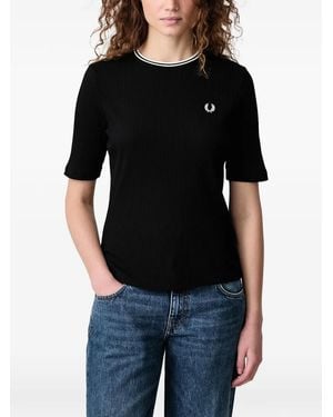 Fred Perry Logo-Embroidered T-Shirt - Black