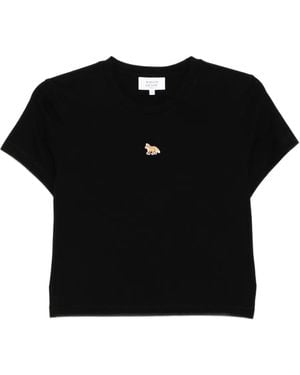 Maison Kitsuné Fox-Patch Cropped T-Shirt - Black