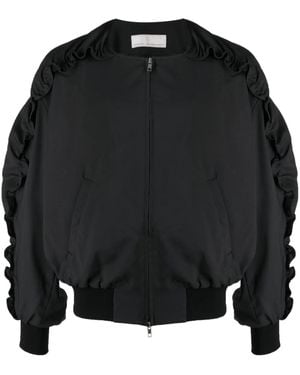 Random Identities Ruched Zip-Up Bomber Jacket - Black