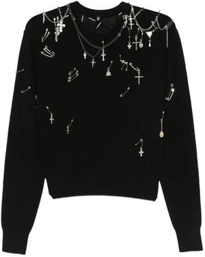 R13 Sudadera Con Detalle De Imperdible Y Cuello Redondo - Negro