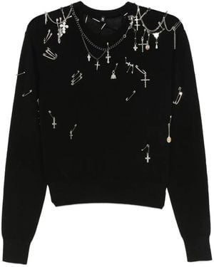 R13 Safety-Pin Embellished Crew-Neck Sweatshit - Black