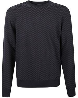 Giorgio Armani Crew-Neck Chevron-Pattern Jumper - Blue