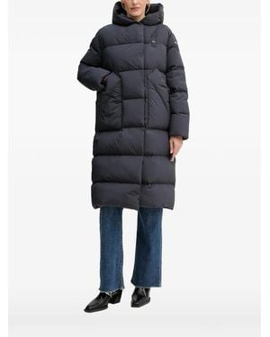 Blauer Gefütterter Kapuzenmantel - Schwarz