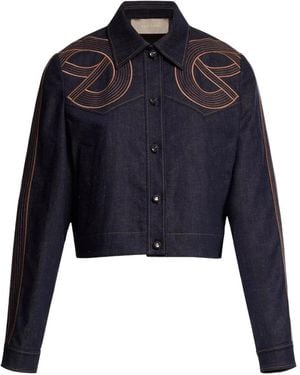 Elie Saab Embroidered Denim Jacket - Blue