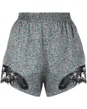 Rabanne Lace-Panel Floral-Print Shorts - Gray