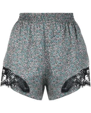 Rabanne Lace-Panel Floral-Print Shorts - Blue