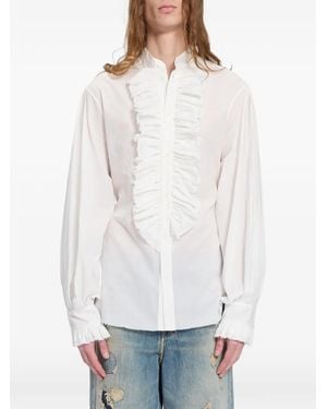 Ann Demeulemeester T-Shirt A Maniche Lunghe Con Ruches - Bianco