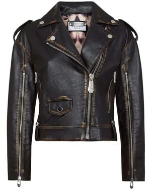 Philipp Plein Logo-Lettering Leather Biker Jacket - Black